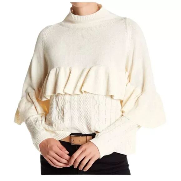 Project Naadam Women's Ruffle Cream Ivory Sweater Cotton Acrylic Size S - Picture 2 of 12